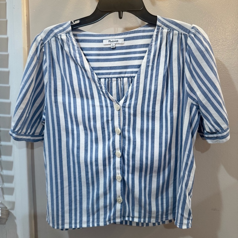 Madewell Plaza Button-Front Shirt in Stripe (Size Large) - with a few times